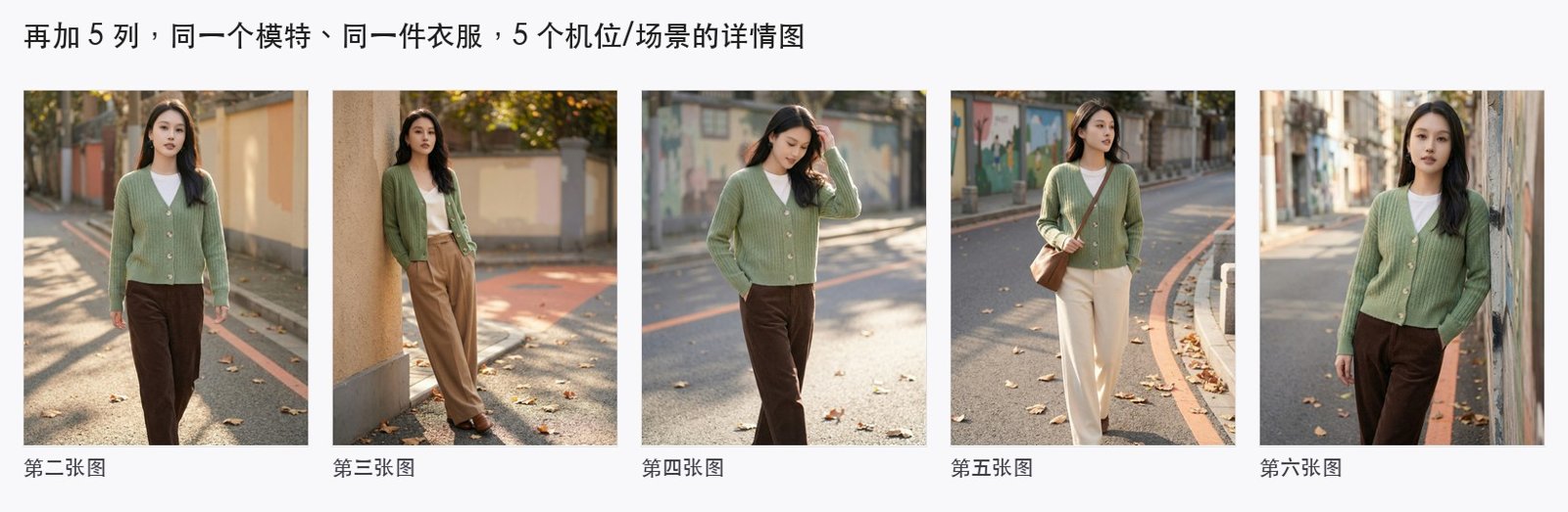 同一件衣服 5 个机位的详情图